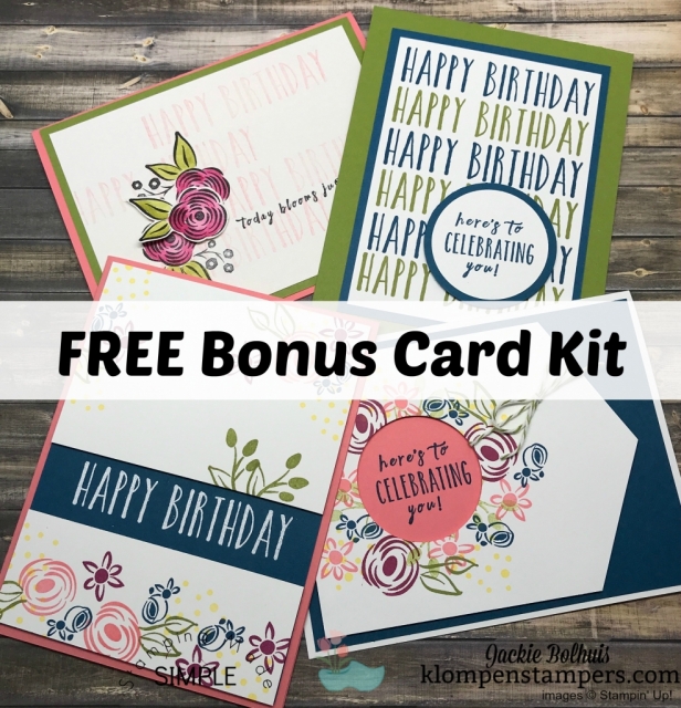 Free card kit when you purchase the Perennial Birthday kit and stamp set from me.  Make these additional fun projects for free.  Step-by-step tutorial and video filled with tips.