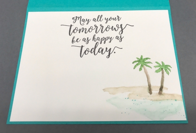 Easy watercolor beach scene using Waterfront stamp set and Aquapainter. Post has all details at klompenstampers.com