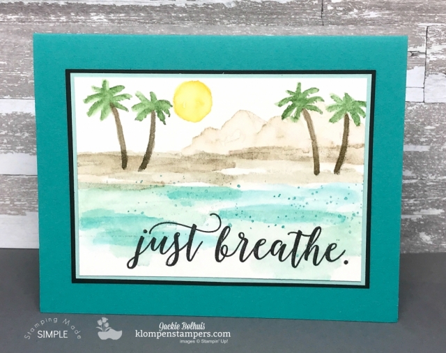 Easy watercolor beach scene using Waterfront stamp set and Aquapainter. Post has all details at klompenstampers.com