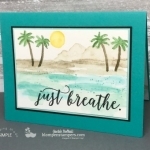 Easy watercolor beach scene using Waterfront stamp set and Aquapainter. Post has all details at klompenstampers.com