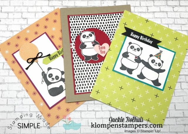 Adorable Party Pandas quick & easy cards. All details posted at klompenstampers.com
