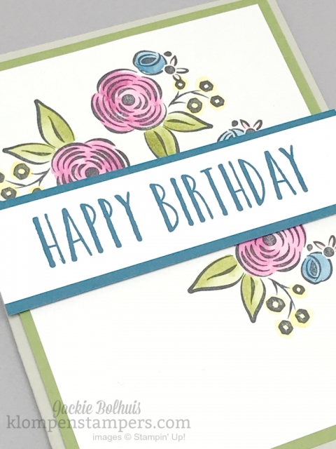 Quick & easy card using Perennial Birthday stamp set. Free Bonus Card Kit with purchase.