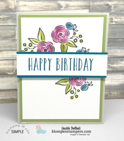 Quick & easy card using Perennial Birthday stamp set. Free Bonus Card Kit with purchase.