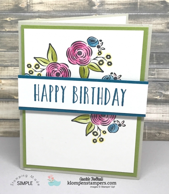 Quick & easy card using Perennial Birthday stamp set. Free Bonus Card Kit with purchase.
