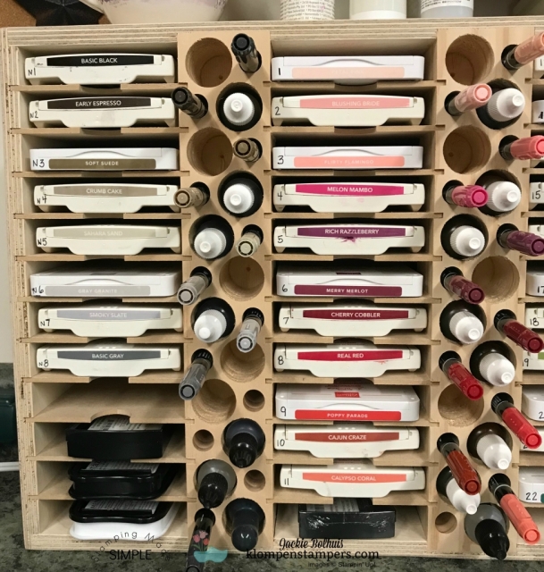 Stampin' up ink pads stored by color family