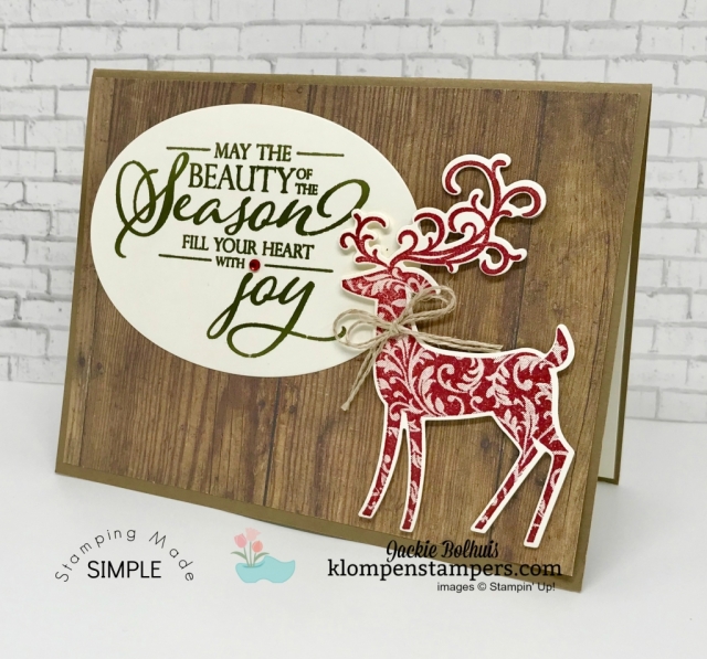 4 Christmas cards made with Dashing Deer bundle. VIDEO TUTORIAL included. Join me to see how easy it is to make these cute Christmas Cards. ~Jackie Bolhuis, Klompen Stampers #christmascards #cardmaking #greetingcards #stampinupcards #jackiebolhuis #klompenstampers