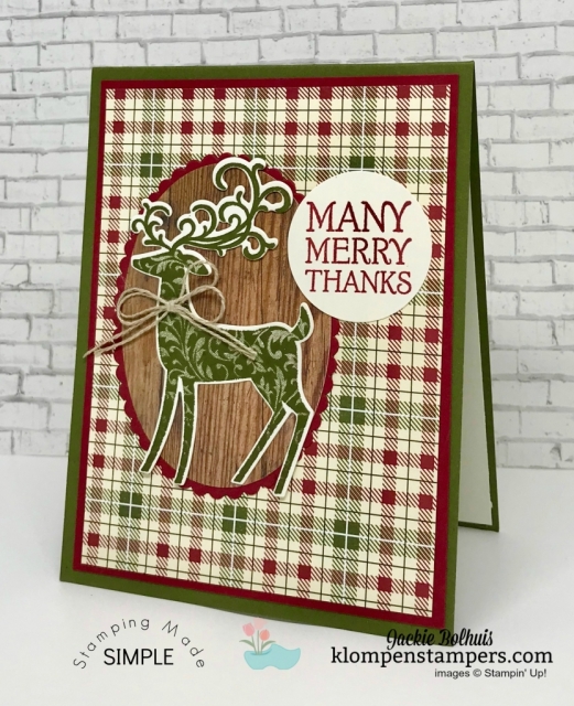 4 Christmas cards made with Dashing Deer bundle. VIDEO TUTORIAL included. Join me to see how easy it is to make these cute Christmas Cards. ~Jackie Bolhuis, Klompen Stampers #christmascards #cardmaking #greetingcards #stampinupcards #jackiebolhuis #klompenstampers