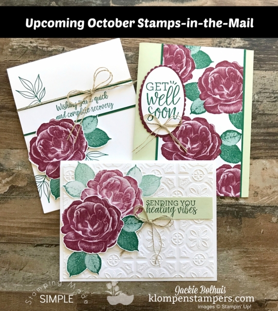 Upcoming Stamps in the Mail (NOT a club!!) October 2018 sneak peek with Jackie Bolhuis, Klompen Stampers. These handmade cards are beautiful and easy to make! #cardmaking #cardmakingkits #stampinup #jackiebolhuis #klompenstampers