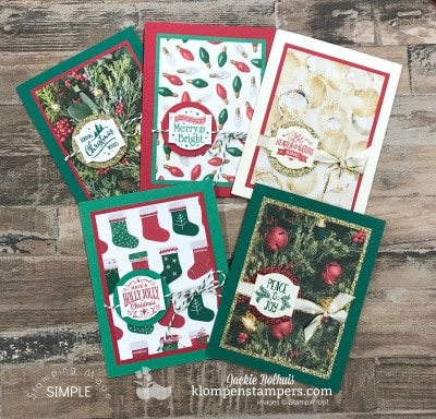 Holiday Cards with Matching Envelopes! Jackie Bolhuis has a video tutorial showing you step by step how to create these 6 Christmas cards with matching envelopes, stamped sentiments, and lots of tips & tricks. Make these handmade cards in under 1 hour. #christmascards #greetingcards #cardmaking #klompenstampers #JackieBolhuis