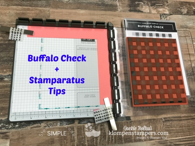 DIY Plaid Background & Buffalo Check Stamp video tutorial to create fun backgrounds in cardmaking. Full video tutorial with Stamparatus tips & coloring tips too. #cardmaking #greetingcards #stampinupcards #JackieBolhuis #KlompenStampers