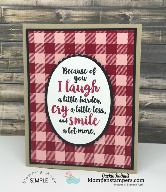 DIY Plaid Background & Buffalo Check Stamp video tutorial to create fun backgrounds in cardmaking. Full video tutorial with Stamparatus tips & coloring tips too. #cardmaking #greetingcards #stampinupcards #JackieBolhuis #KlompenStampers