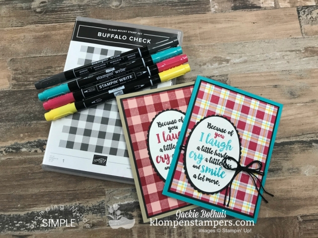 DIY Plaid Background & Buffalo Check Stamp video tutorial to create fun backgrounds in cardmaking. Full video tutorial with Stamparatus tips & coloring tips too. #cardmaking #greetingcards #stampinupcards #JackieBolhuis #KlompenStampers