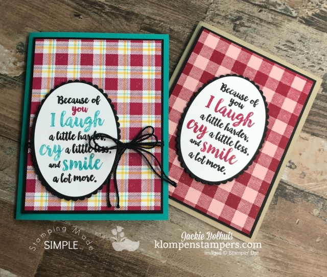 DIY Plaid Background & Buffalo Check Stamp video tutorial to create fun backgrounds in cardmaking. Full video tutorial with Stamparatus tips & coloring tips too. #cardmaking #greetingcards #stampinupcards #JackieBolhuis #KlompenStampers
