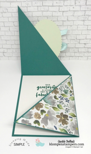 Triangle Fun Fold Card & Video Tutorial by Jackie Bolhuis. Watch Jackie teach this fun and unique card fold...lots of greeting card designs shared here! #cardmaking #greetingcards #stampinupcards #jackiebolhuis #klompenstampers