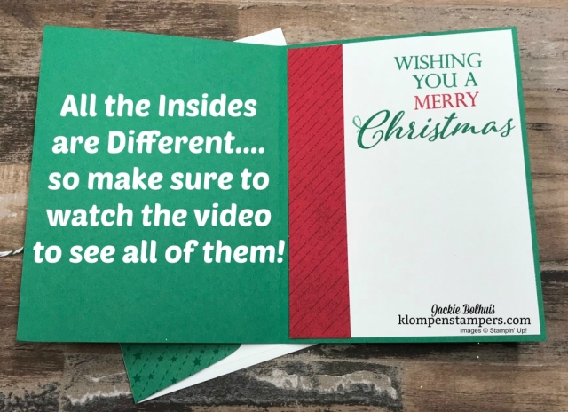 Holiday Cards with Matching Envelopes! Jackie Bolhuis has a video tutorial showing you step by step how to create these 6 Christmas cards with matching envelopes, stamped sentiments, and lots of tips & tricks. Make these handmade cards in under 1 hour. #christmascards #greetingcards #cardmaking #klompenstampers #JackieBolhuis