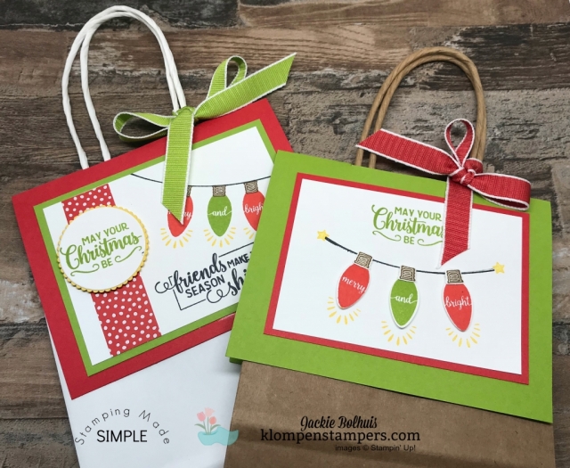 Learn how to make a no peek gift bag! Do you struggle making your gift bags looking all nice & pretty with tissue paper so neatly sticking out of the top? If so, I have the perfect solution for you! Click for video tutorial!! #christmascrafts #cardmaking #stampinupcards #jackiebolhuis #KlompenStampers