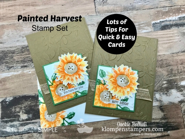 Painted Harvest Card with video tutorial including lots of card making tips. Join Jackie Bolhuis with Klompen Stampers and watch how quick and easy this handmade greeting card is to make! #cardmaking #greetingcards #stampinupcards