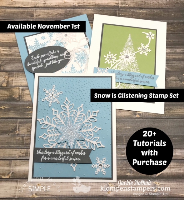 Snowflake Showcase: New Card Making Designs! From Christmas Cards to All Occasion cards these greeting cards and new stamp sets are loaded with fun. Jackie Bolhuis shares a video tutorial showing you lots of ideas made with this new set. Click to view. #greetingcards #cardmaking #stampinupcards #christmascards #jackie Bolhuis #klompenstampers