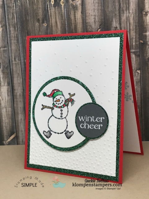 DIY Snowmen Cards with Marker Blending Tips- Discover how quick & easy coloring and blending with alcohol markers can be while making these cute snowmen Christmas or Winter Theme handmade cards. Your friends will love this greeting card with the Spirited Snowmen by Stampin’ Up! #christmascards #cardmaking #greetingcards #JackieBolhuis #KlompenStampers #stampinupcards 