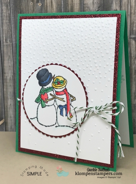 DIY Snowmen Cards with Marker Blending Tips- Discover how quick & easy coloring and blending with alcohol markers can be while making these cute snowmen Christmas or Winter Theme handmade cards. Your friends will love this greeting card with the Spirited Snowmen by Stampin’ Up! #christmascards #cardmaking #greetingcards #JackieBolhuis #KlompenStampers #stampinupcards 