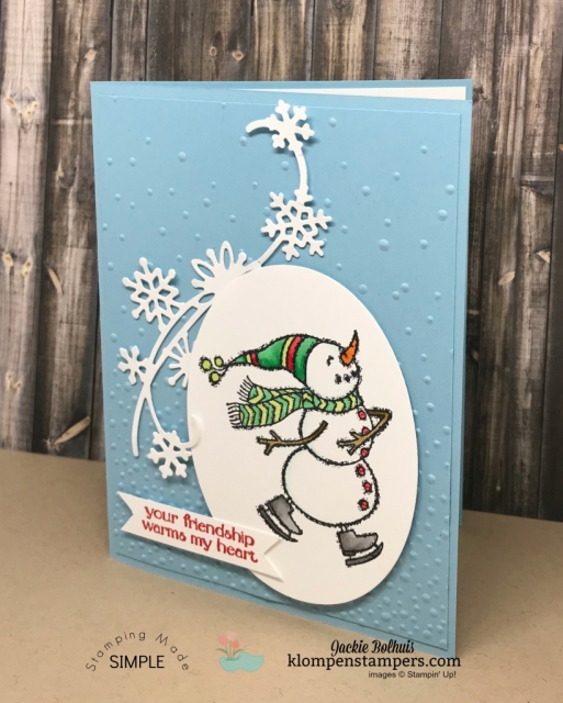 DIY Snowmen Cards with Marker Blending Tips- Discover how quick & easy coloring and blending with alcohol markers can be while making these cute snowmen Christmas or Winter Theme handmade cards. Your friends will love this greeting card with the Spirited Snowmen by Stampin’ Up! #christmascards #cardmaking #greetingcards #JackieBolhuis #KlompenStampers #stampinupcards 