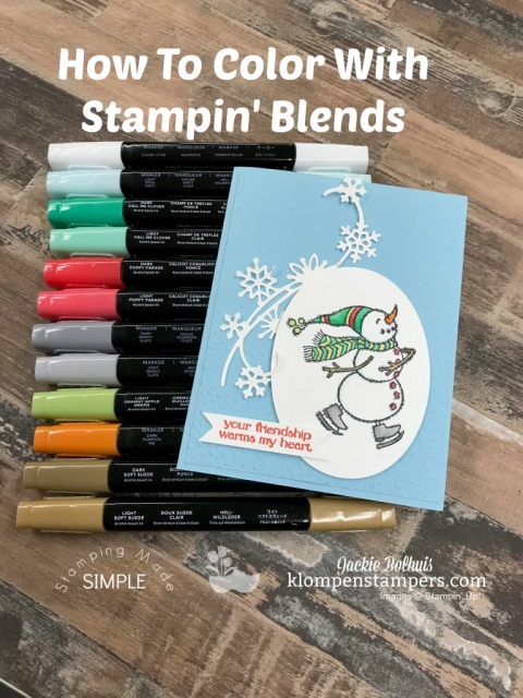 DIY Snowmen Cards with Marker Blending Tips- Discover how quick & easy coloring and blending with alcohol markers can be while making these cute snowmen Christmas or Winter Theme handmade cards. Your friends will love this greeting card with the Spirited Snowmen by Stampin’ Up! #christmascards #cardmaking #greetingcards #JackieBolhuis #KlompenStampers #stampinupcards 