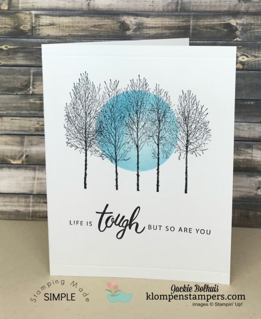 One Layer Card Video Tutorial. Quick and easy and a fun masking and sponging technique is being taught today by Jackie Bolhuis, Klompen Stampers. If you need easy beautiful handmade cards for guys or boyfriends you won't want to miss this! #greetingcards #cardmaking #cardmakingideas #stampinupcards #jackiebolhuis #klompenstampers