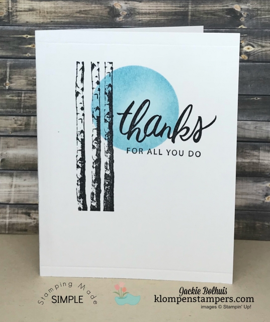 One Layer Card Video Tutorial. Quick and easy and a fun masking and sponging technique is being taught today by Jackie Bolhuis, Klompen Stampers. If you need easy beautiful handmade cards for guys or boyfriends you won't want to miss this! #greetingcards #cardmaking #cardmakingideas #stampinupcards #jackiebolhuis #klompenstampers