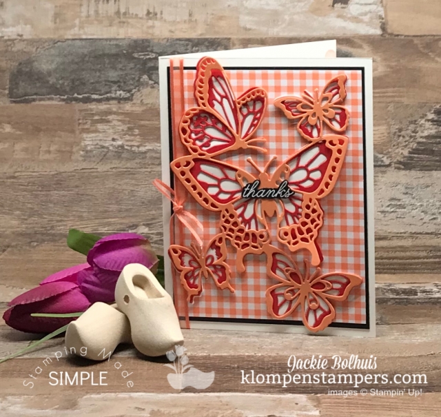 Thank You Card with Easy Die Cut Butterflies in Coral Color Tones Thank You Card with Easy Die Cut Butterflies in Coral Color Tones