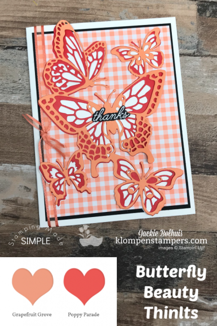 Thank You Card with Easy Die Cut Butterflies in Coral Color Tones Thank You Card with Easy Die Cut Butterflies in Coral Color Tones