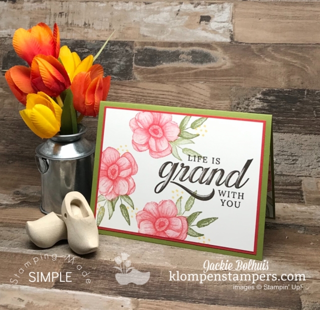 Handmade Card with Pink Flowers and Green Leaves Handmade Card with Pink Flowers and Green Leaves