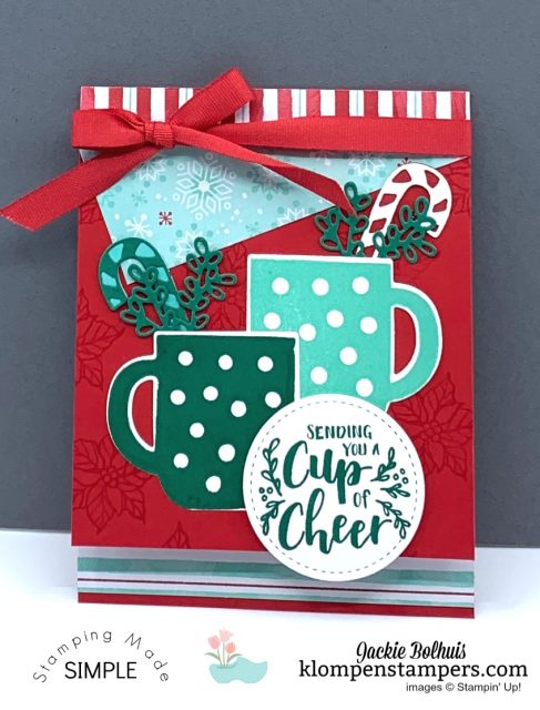 Easy-DIY-Christmas-Card-Handmade-with-Stacked-Mugs-on-Red-Card-Base