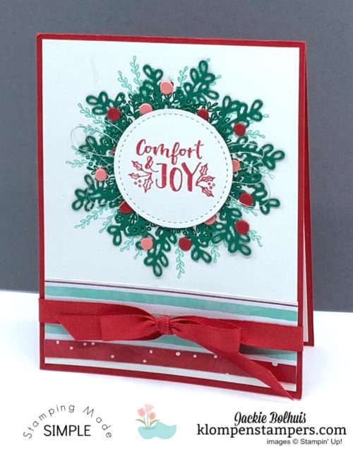 Easy-DIY-Christmas-Card-Handmade-with-Wreath-on-Red-Card-Base