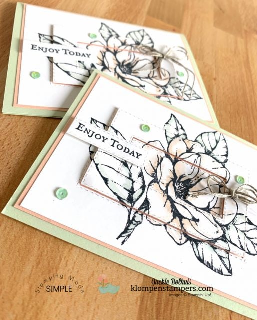 I loved this fun idea with the Good Morning Magnolia stamp set by Stampin' Up! Catch the tutorial at https://stage.klompenstampers.com/2020/05/nested-die-cuts-on-cards-fun-to-make.html