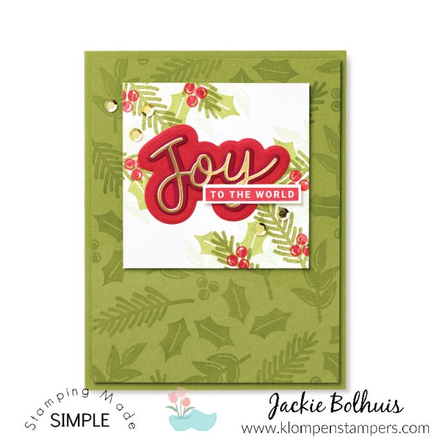 This Joy to the World Christmas card was made with hand stamped background and stickers.