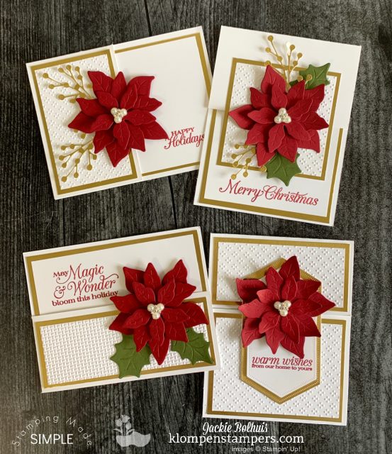 Learn to make elegant Christmas cards with Poinsettia's as the focal point.