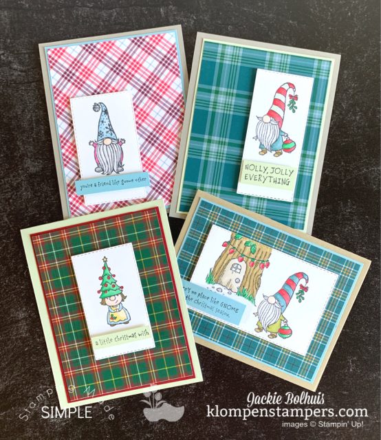 4 DIY Christmas cards made with the Stampin' Up! Gnome for the Holidays stamp set.