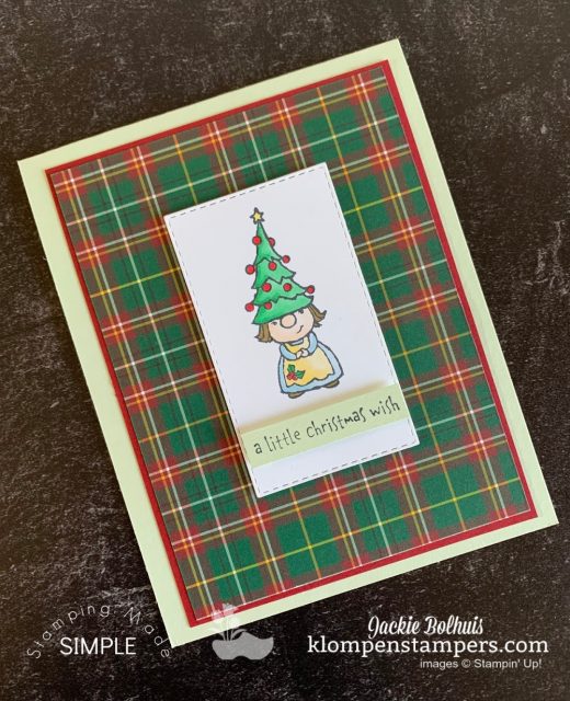 DIY Christmas cards are the perfect way to spread cheer and the green and red plaid designer paper is festive.