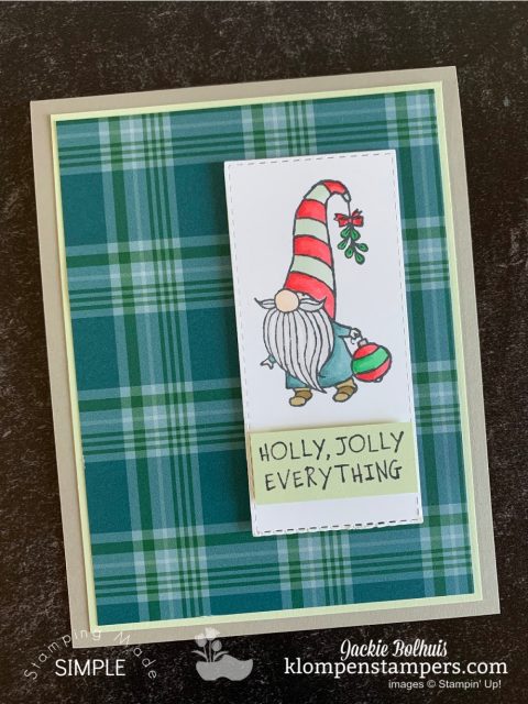 This DIY Christmas card is super cute, colored with Stampin' Blends and sits on top of plaid designer series paper