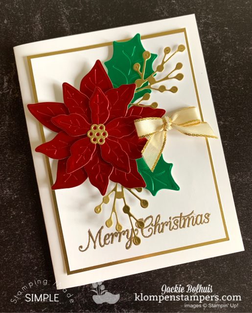 This Poinsettia card uses red and green foil papers for an elegant Christmas card.
