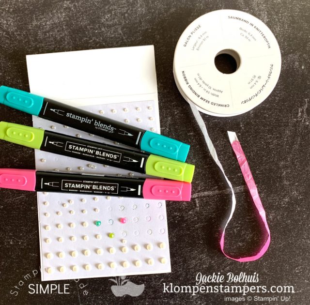 The Stampin' Blends color more than your slim line card; they also color ribbon and embellishments.
