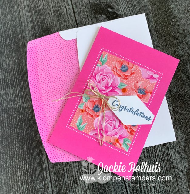 This pink congratulations card has a hand stamped greeting from the Stampin' Up! Happy Thoughts stamp set.