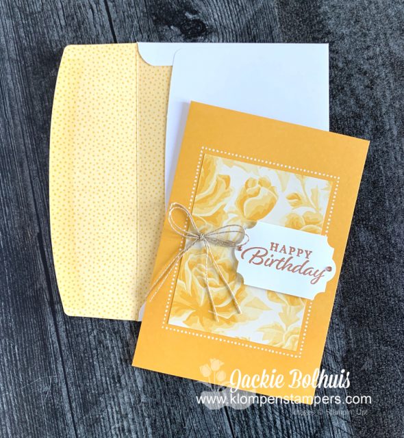 Need quick birthday cards? This yellow floral with a greeting from Happy Thoughts by Stampin' Up! has a matching envelope.