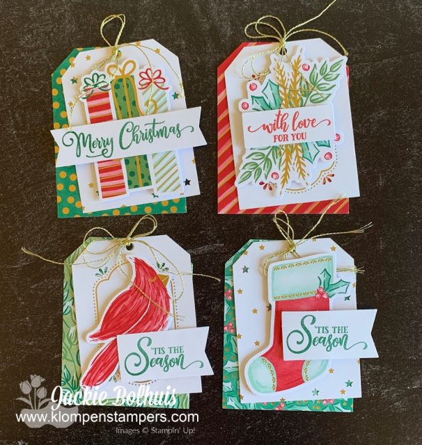 Make 30 Christmas tag with this kit; 4 designs make 5 tags each.
