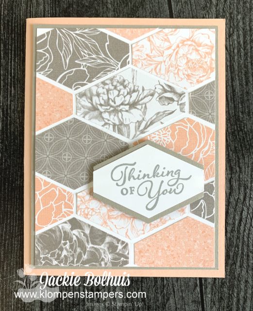 The Stampin' Up! Tailored Tag punch is my favorite paper punch and I used it here with the Peony Garden Designer Series Paper.