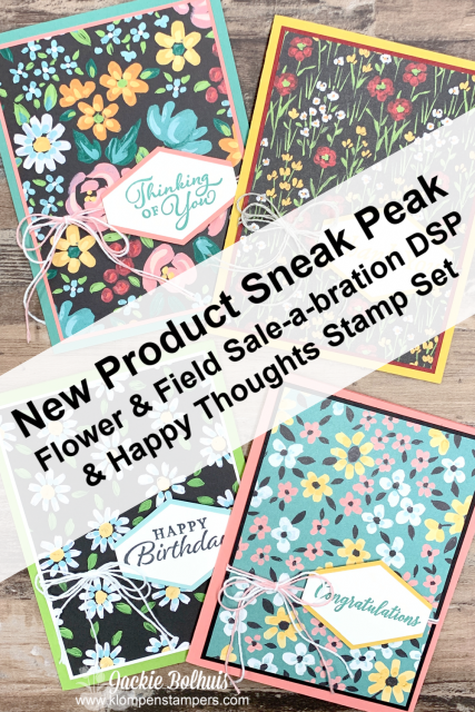 Stampin' Up! Sale-A-Bration: Sneak Peek at 'Flower & Field designer paper goes well with the 'Happy Thoughts stamp set.

