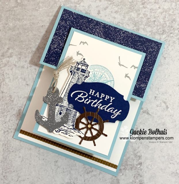 Who doesn't love an easy fun fold card made for a guys birthday card that features the 'High Tide' stamp set.
