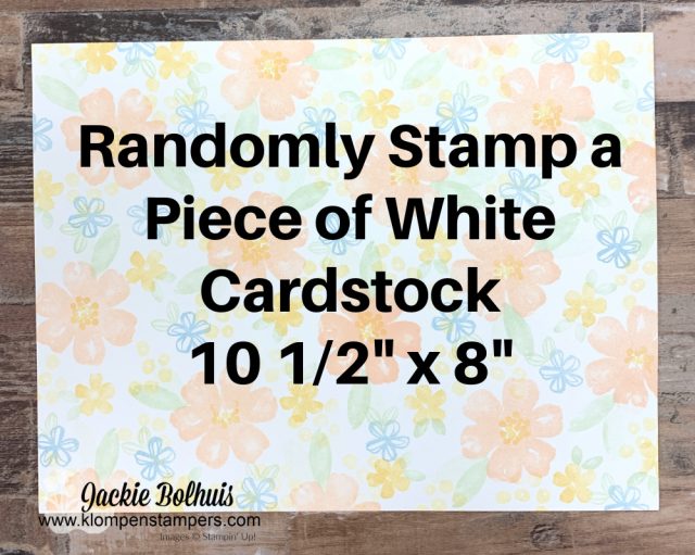4 Happy Birthday cards can be made at once starting with stamping on a piece of 10 1/2" x 8" piece of white cardstock.