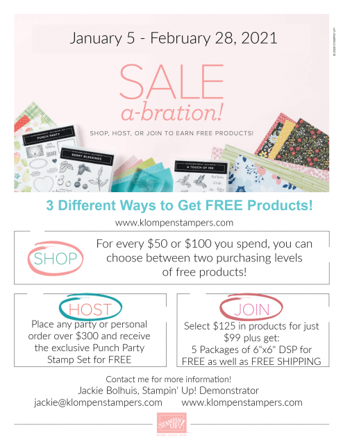 Stampin' Up! Sale-A-Bration gives you opportunity to earn free products for scrapbooking, card making, and paper crafting. 
