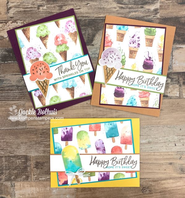 Simple card designs are a breeze with the Stampin' Up! Ice Cream Corner designer series paper. 